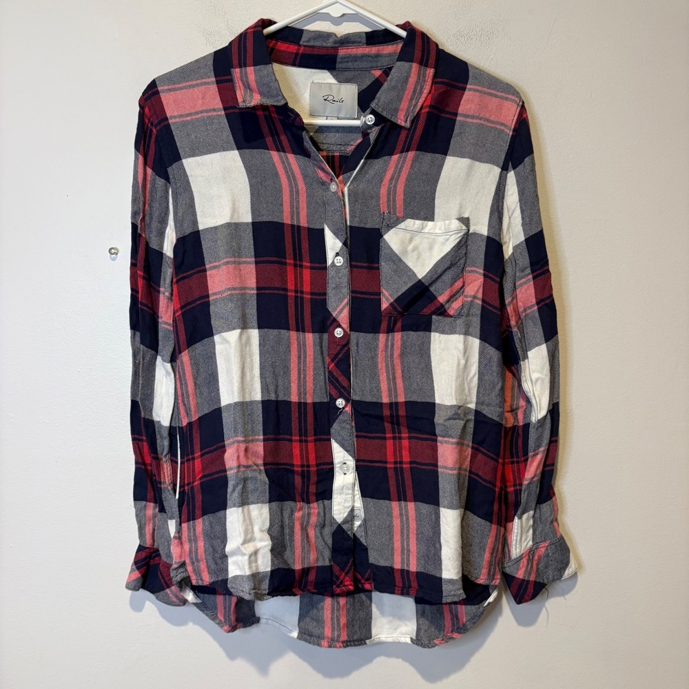 Rails Womens Plaid Button Up Shirt Long Sleeve Red Blue White Rayon Small